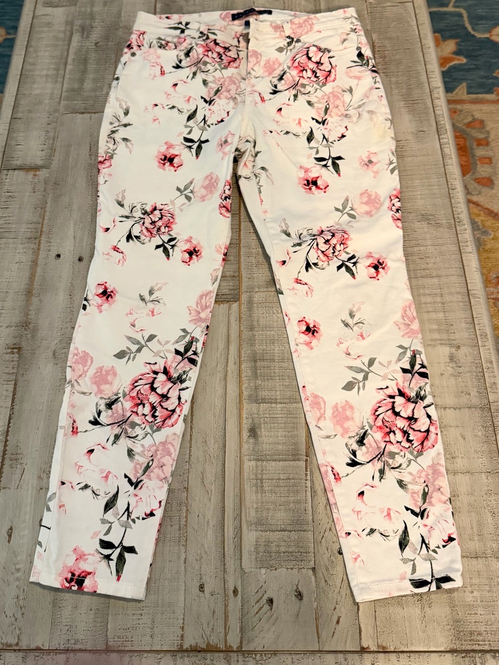 Bandolino White Lisbeth Ankle Jeans with Pink Floral Print